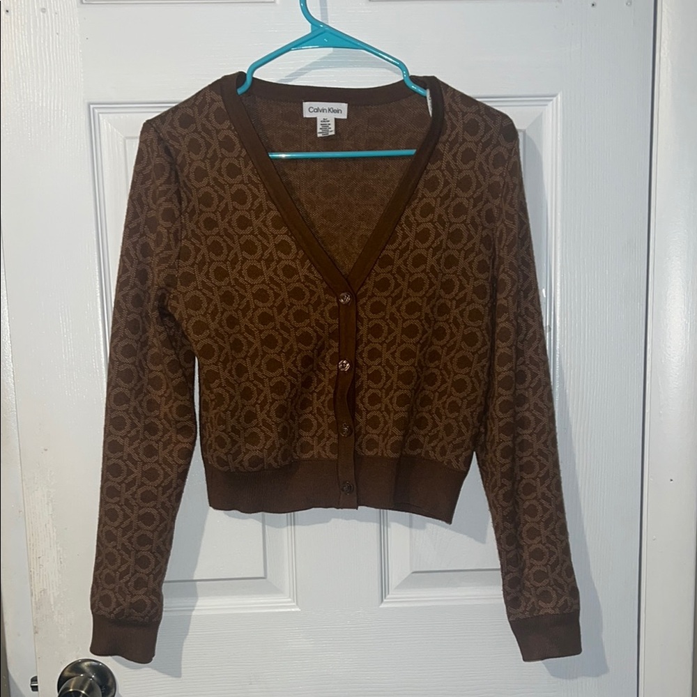 Calvin Klein Brown Cardigan Sweater V-Neck Cropped